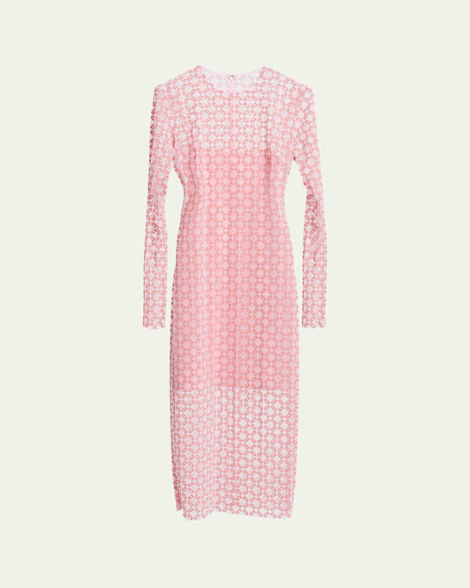 Tulle Monogram Long Sleeve Midi Dress
